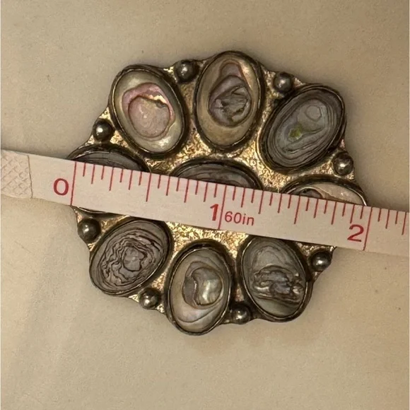 Sterling Silver .925 & Abalone Shell Brooch Taxco Mexico TE52 Vintage 70s 80s - Picture 11 of 16